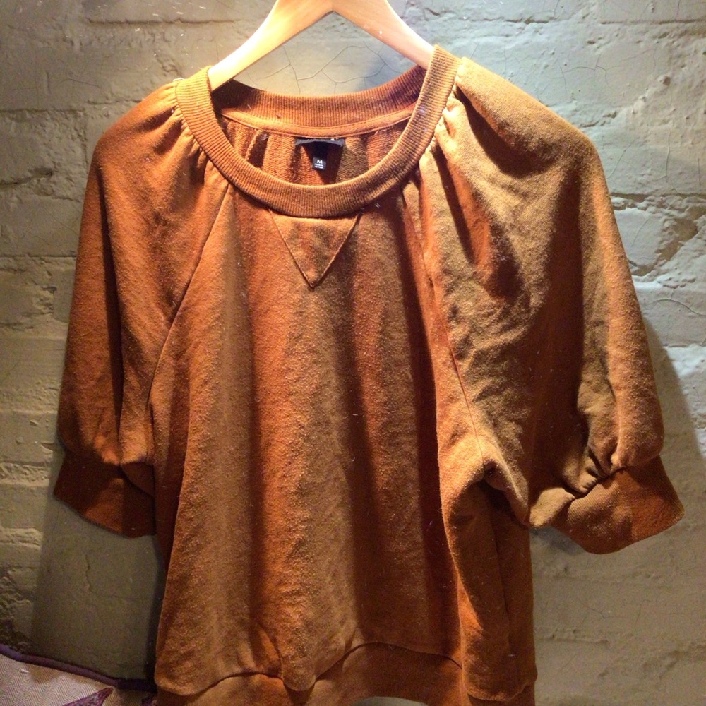 NEW! 🍂🍁🍂WHO WHAT WEAR Women’s Short-Sleeve Sweatshirt Top in Burnt Orange